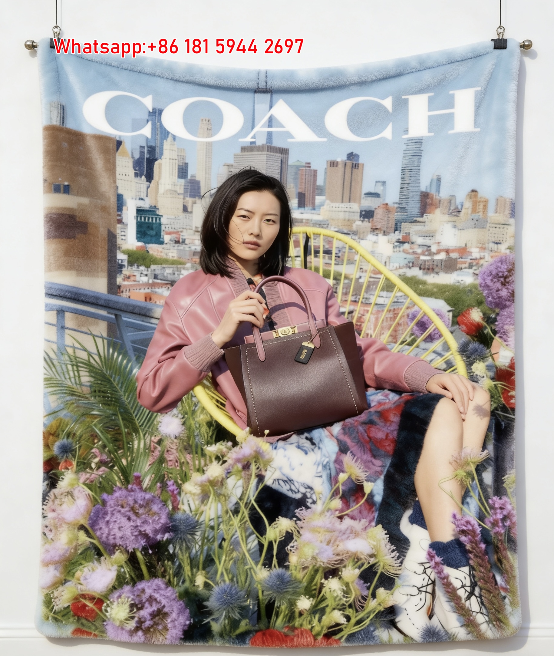 Coach Liu Wen Print Flannel Fleece Throw Blanket C074